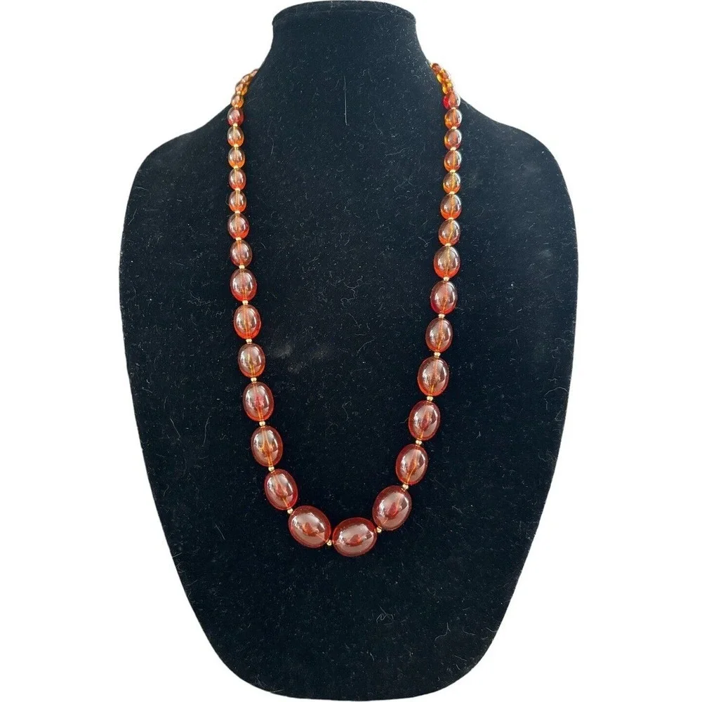 Fabulous Joan Rivers Faux Amber Goldtone Vintage Necklace 32”